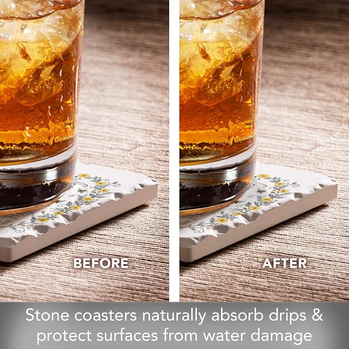 Thirstystone Honey Bees 4 Pack Assorted Tumbled Tile Stone Coasters | 4" Square - Image 4