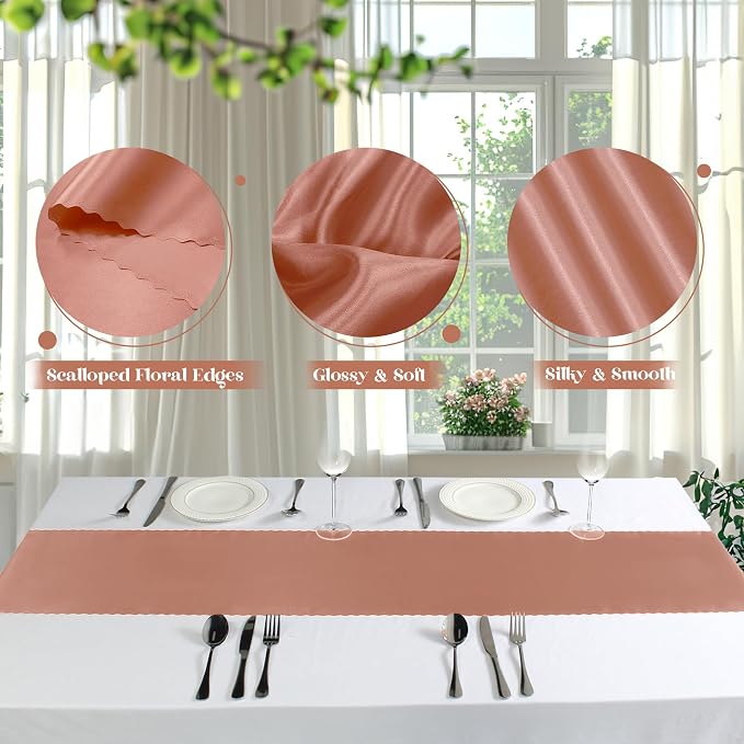 VACVELT Rose Gold Satin Table Runners, 12x72 Inch, 6 Pack, Scalloped Edge | - Image 6