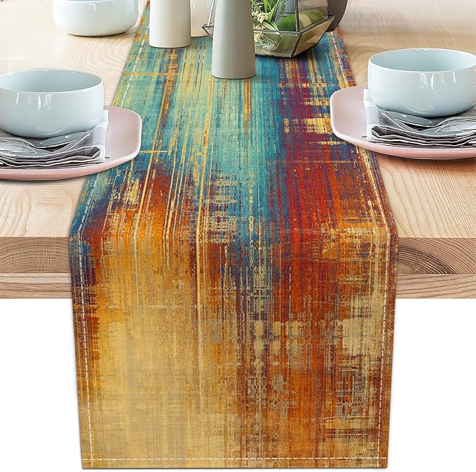 Blue Cyan Long Table Runners Country Rustic Farmhouse Linen Table Runners by AILUER