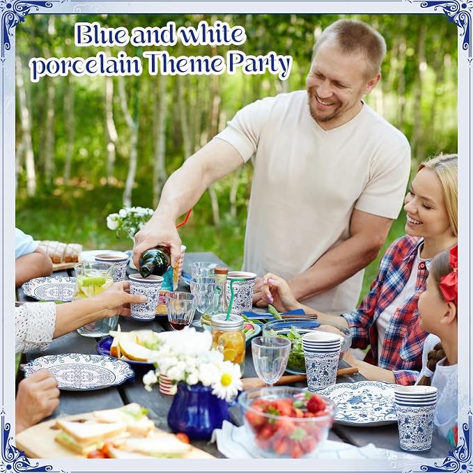 Pickmesh 250 Pcs Chinoiserie Party Supplies Decorations Blue and White - Image 4