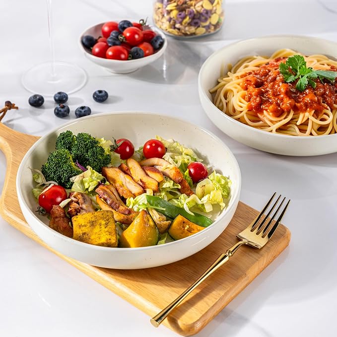 AmorArc 8.75'' Large Ceramic Pasta Bowls, 36oz Handpainted Stoneware Bowls Set - Image 5