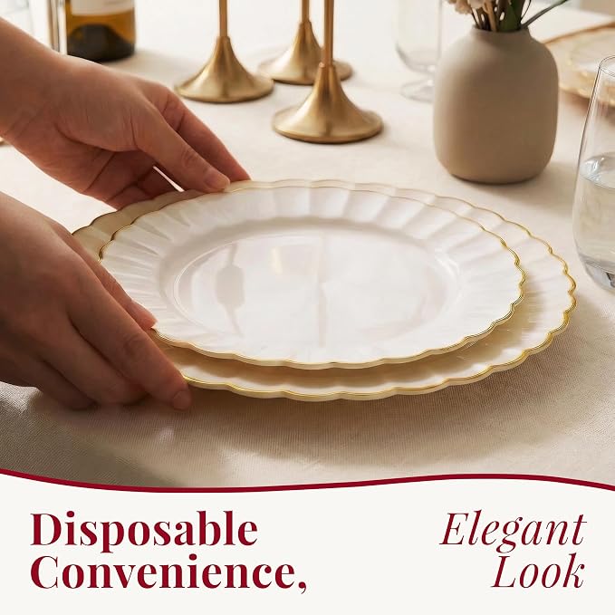 HEAVYWEIGHT Ivory Gold Scalloped Plastic Plates - Image 2
