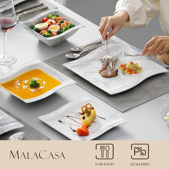 MALACASA Plates and Bowls Sets, 30 Piece Porcelain Dinnerware Sets - Image 3