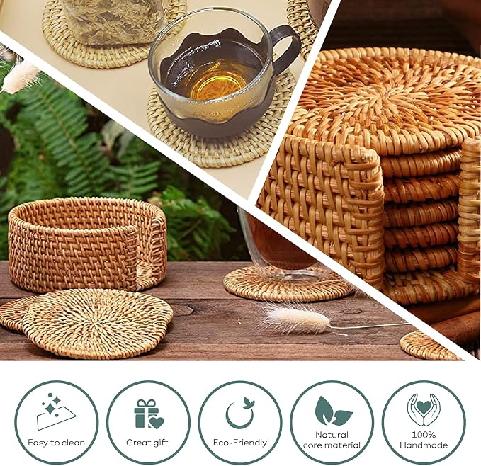 Handmade Natural Rattan Coasters - Image 7