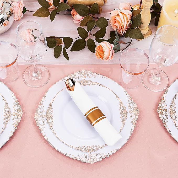 350 Pcs Rose Gold Plates for Party | Elegant Dinnerware for 50 Guests, Includes - Image 7