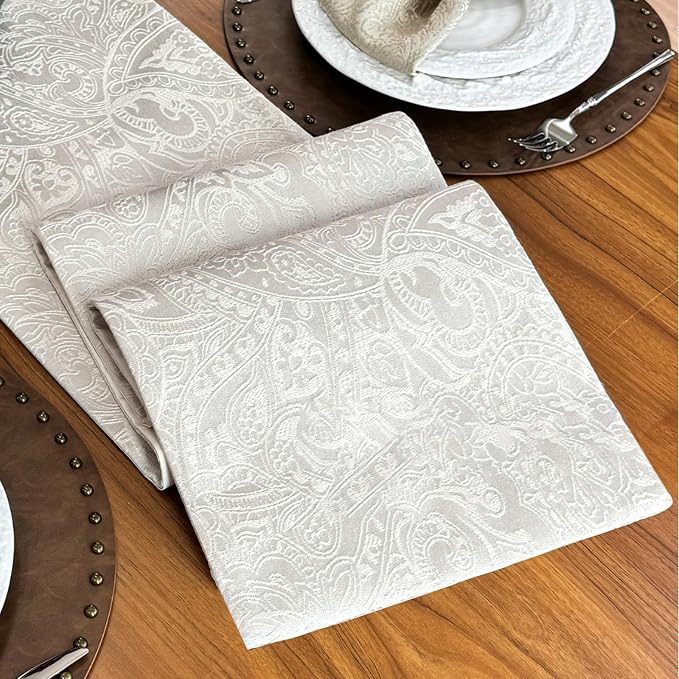 Waterproof Jacquard Cream Table Runner, 12x72Inches, Milky White | Thick Table by ZIWUROAD