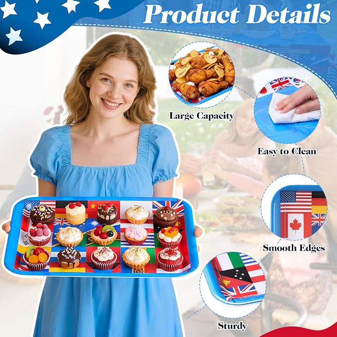 Vesici 4 Pack World Flag Serving Trays 13x10 Melamine Platters - Image 3