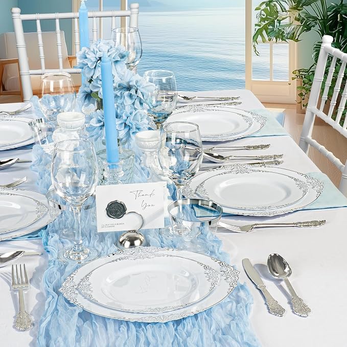 Bestluck 350PCS Silver Plastic Plates - Image 7