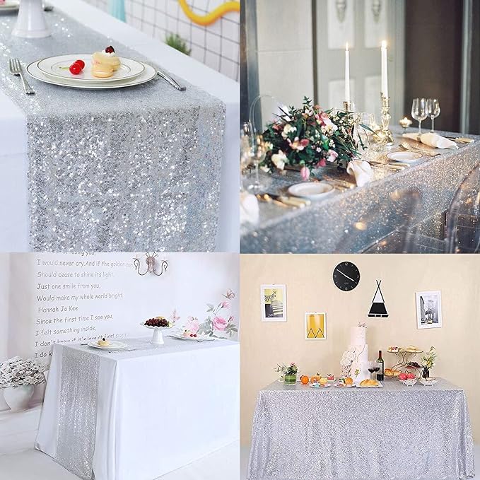 12 Packs 12 X 108 Inch Silver Sequin Table Runner Glitter Dining Table Runner - Image 8