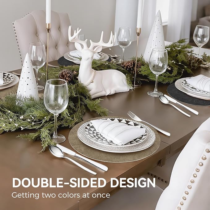 NCUE 13" Faux Leather Round Placemats Set of 4, Reversible Dual-Color | - Image 6