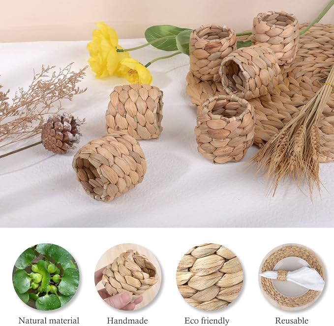 APTWOW Rustic Napkin Rings Set of 12, Hand-Woven Farmhouse Fall Napkin Rings - Image 3