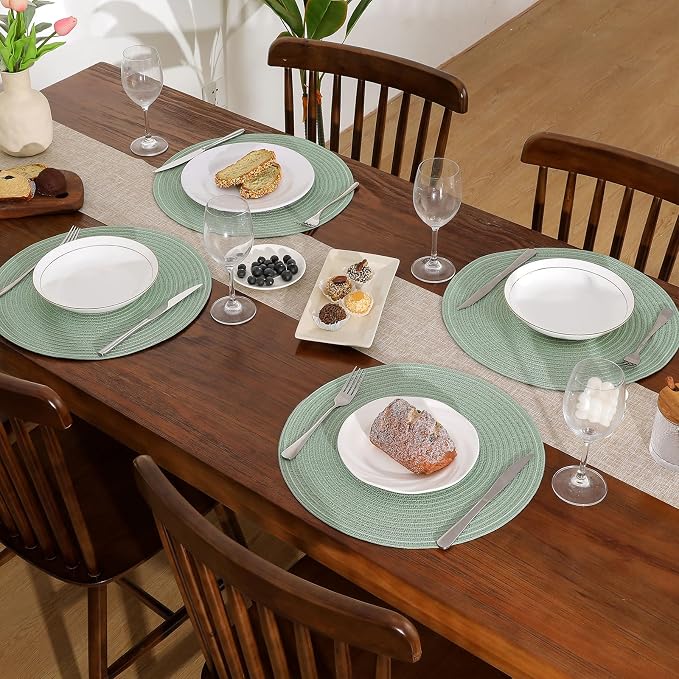 SHACOS Round Placemats Set of 4 Woven Braided Table Placemats 15 inch Cotton - Image 2