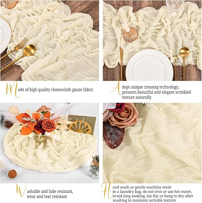 25 Pack Ivory Table Runner 17 x 108inch Cheesecloth Table Runner Boho Gauze - Image 3