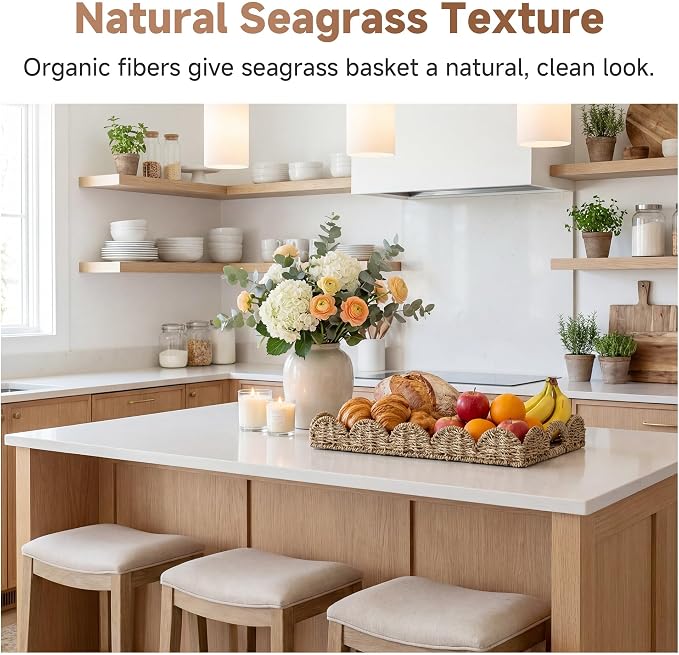 StorageWorks Large Scalloped Edge Serving Tray, Wicker Trays - Image 7