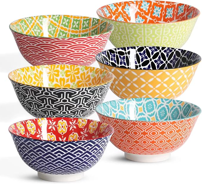 Metahom Ceramic Cereal Bowls, 23 Oz Colorful Soup Bowls, Deep Porcelain Bowl Set by Metahom
