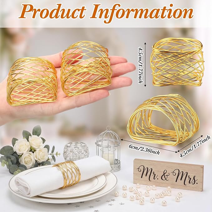 LemonRoad 12 Pcs Gold Twisted Wire Mesh Napkin Rings Metal Napkin Holders - Image 3