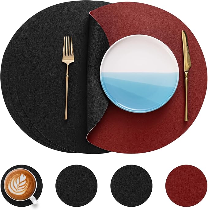 Myir JUN 15 Inches Round Placemats Set of 4 Faux Leather Place Mats | by MyirJUN