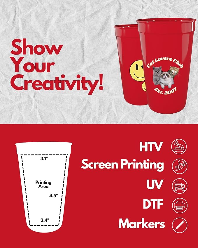 PartyPrints 10 Pack 22 oz Red Reusable Blank Plastic Cups, Colored Plastic - Image 3