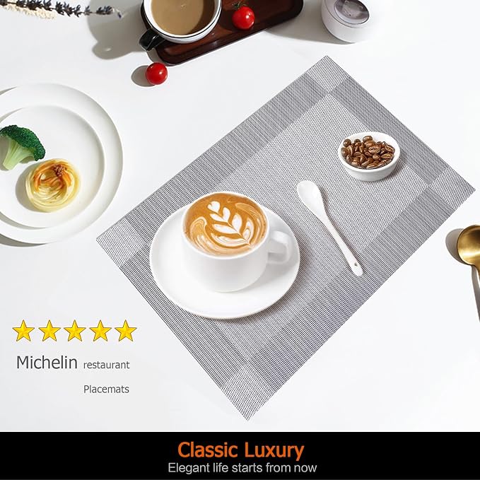 Silver Grey Vinyl Placemats Set of 8, Heat Resistant Table Placemats | 18x12 - Image 2