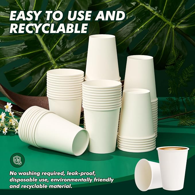 8 oz Paper Coffee Cups 1000 Pack White | Disposable, Hot Coffee Cup, To Go Cups - Image 5