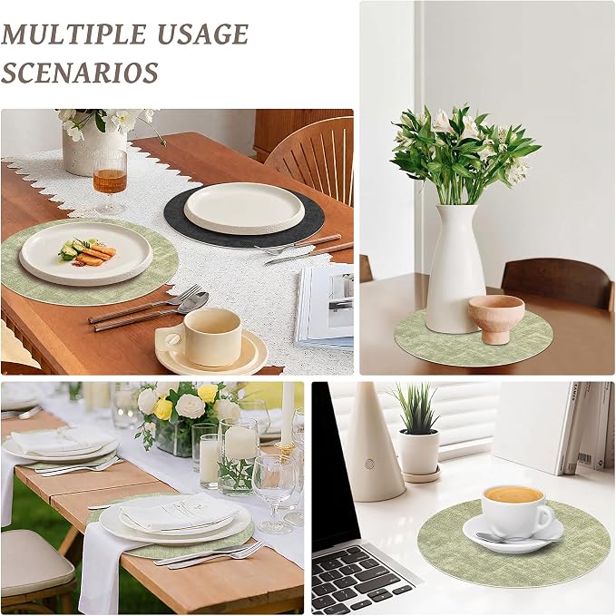 NCUE 13" Faux Leather Round Placemats Set of 4, Reversible Dual-Color | - Image 7