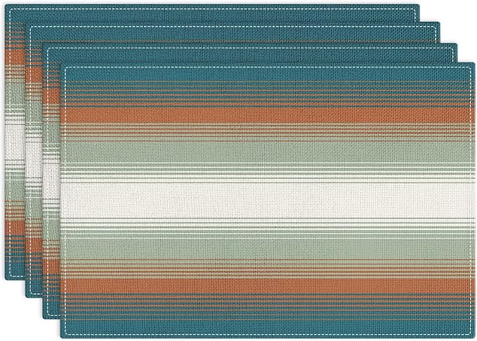 Emvency Farmhouse Placemats Set of 4, 12x18 Inch Striped Mexican Southwestern by Emvency