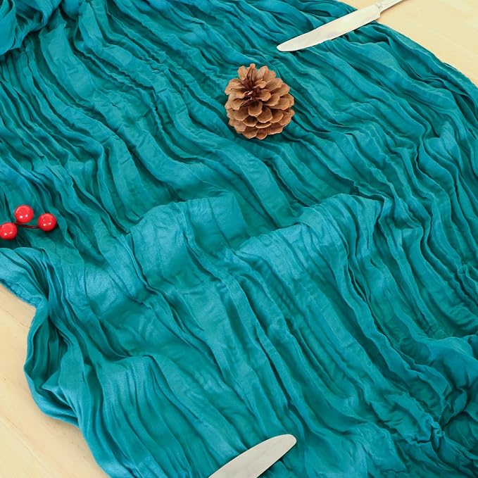 8 Pack Teal Green Cheesecloth Table Runner 120 Inch Boho Wedding Decor | - Image 6