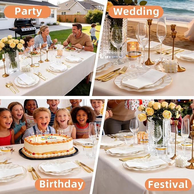 175PCS White Plastic Dinnerware Set, Wavy Plates - Image 6