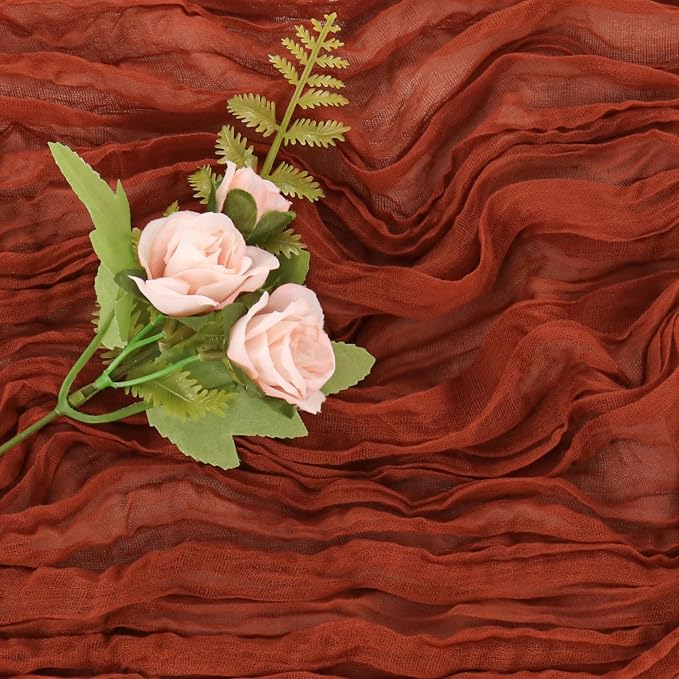 Terracotta 10FT Cheesecloth Table Runner Boho Gauze Fabric Table Runner Rustic - Image 5