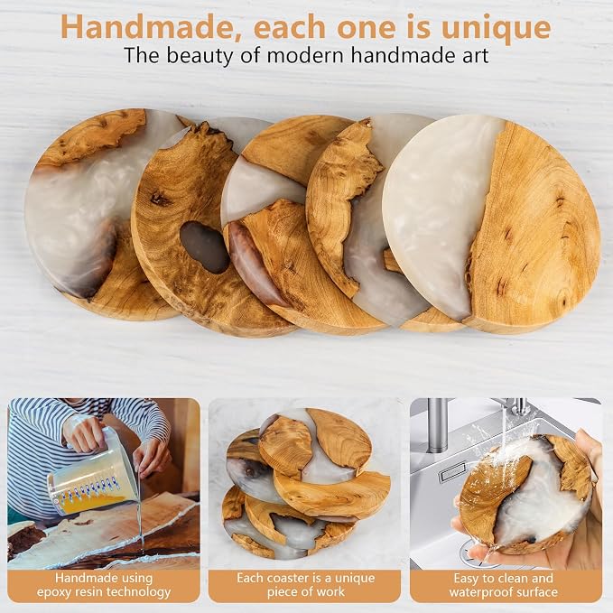 Drink Coaster Set, Wooden Absorbent Coasters, Epoxy Resin Coaster - Image 5