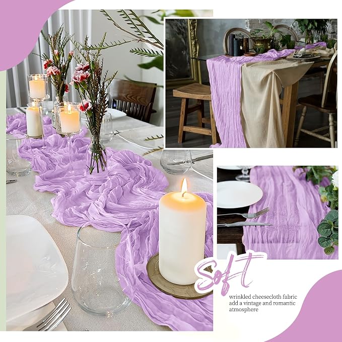 12 Pack Lavender Cheesecloth Table Runner 17x108 Inch Semi Sheer Boho Gauze - Image 6