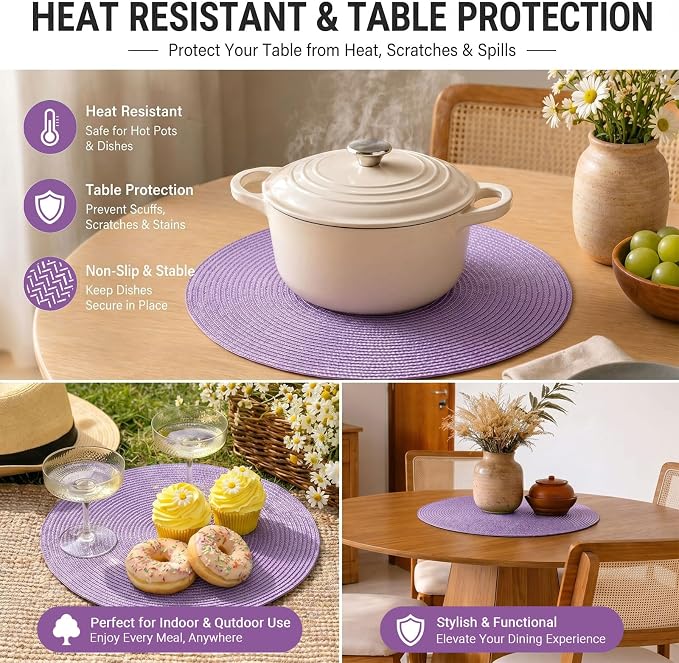 FunWheat Round Braided Placemats Set of 4 Table Mats - Image 9