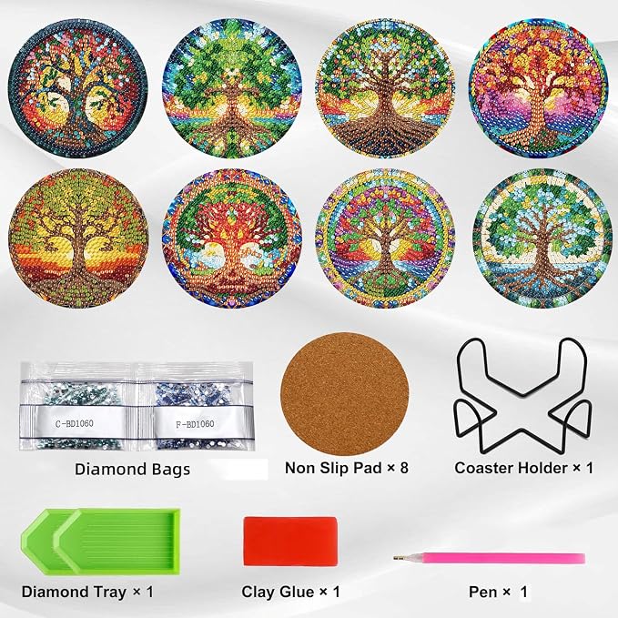 Ekuxom 8 PCS Tree of Life Diamond Art Coasters Kits - Image 3