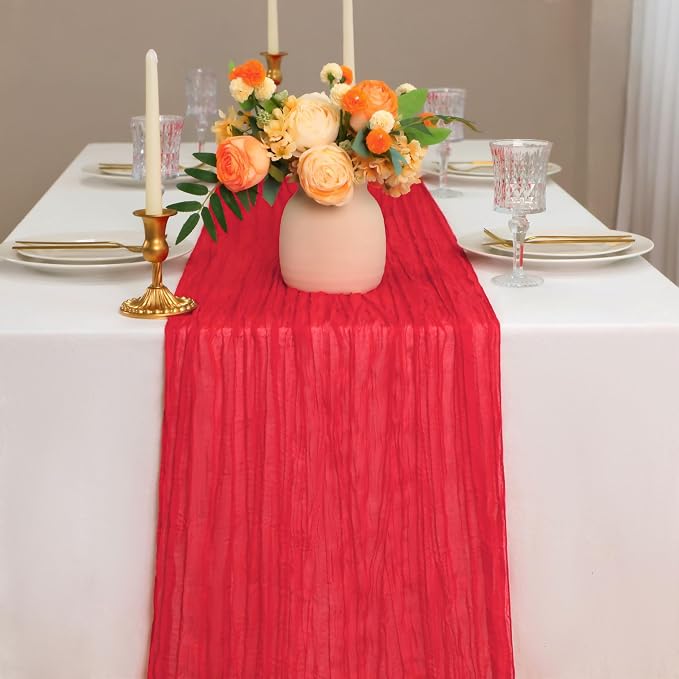 Snowkingdom 6 PCS Red Cheesecloth Table Runner 10 Ft, 120 inch Long Cheese - Image 2