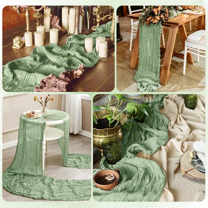 12 Pack Sage Green Cheesecloth Table Runner 17x108 Inch Semi Sheer Boho Gauze - Image 7