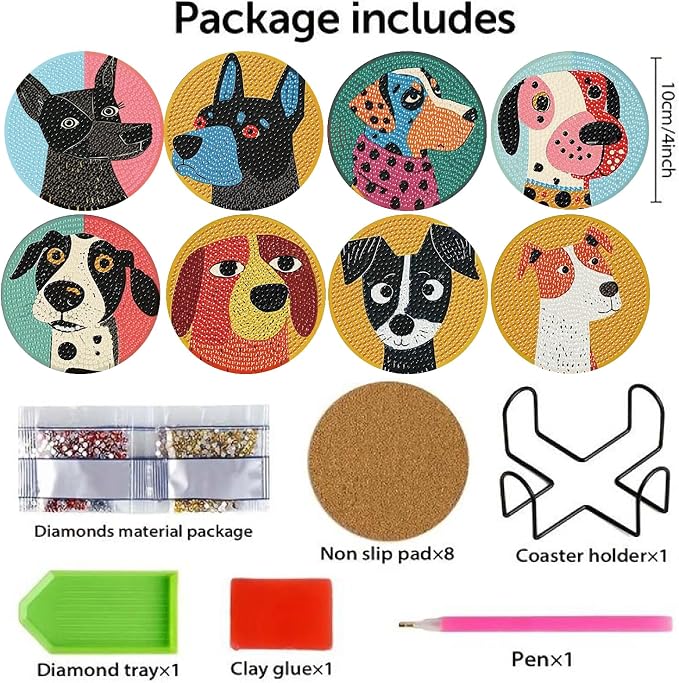 VIGEGU 8 Pack Dog Diamond Art Coasters Kits- Diamond Painting Coasters Kits | - Image 6