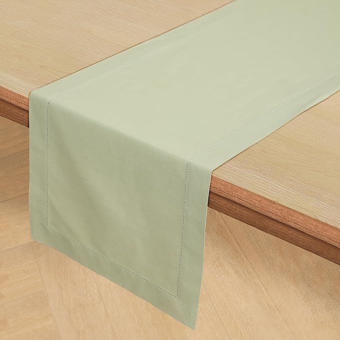 Solino Home Cotton Linen Dining Table Runner Sage Hemstitch, 14 x 120 in | - Image 2