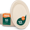 100% Compostable Oval Paper Plates Elegant Disposable Dinner Platter Heavy-Duty by StackMan