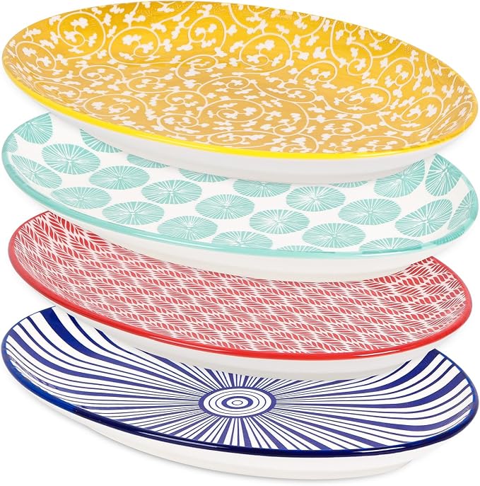 Selamica 12 Inch Ceramic Oval Serving Platters Set of 4, Serving Plates by Selamica
