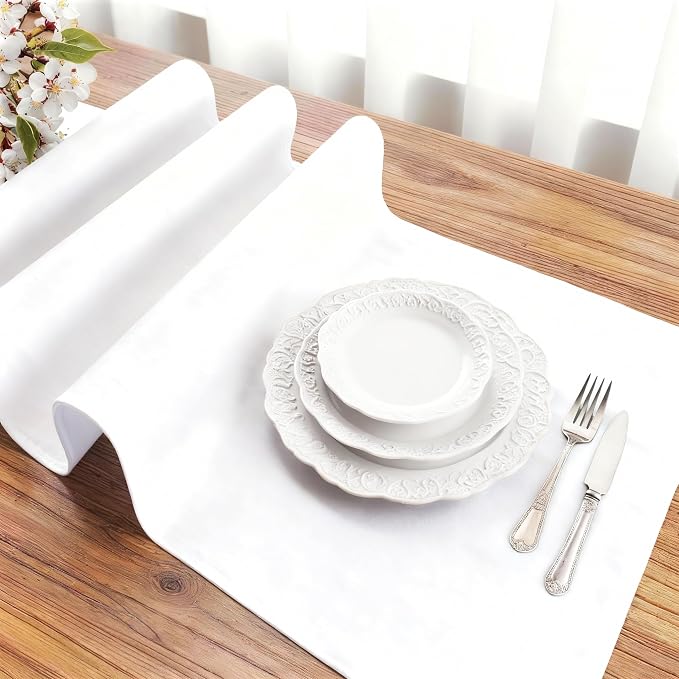 FOLINS&HOME White Waterproof Decorative Table Runner 90 Inches Long | 210GSM - Image 3