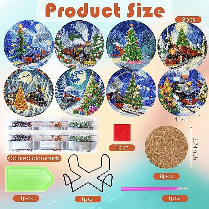 ijbnhd Christmas Train Diamond Art Coasters, 4x4 inch | Diamond Painting Kits - Image 3