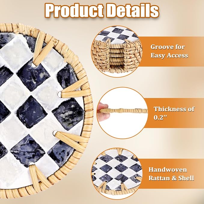 Boho Coastal Coasters Set of 6, Handwoven Rattan Coasters - Image 7