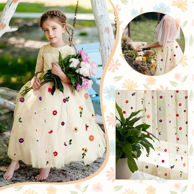 BINBE 3pcs Champagne Daisy Spring Table Runner Embroidery Gauze 10FT Florals - Image 8