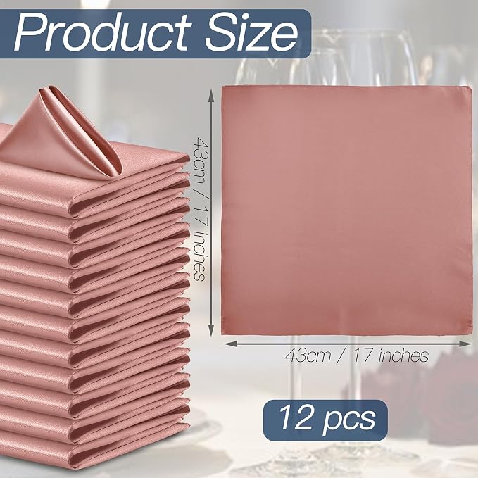 P Pothuiny 12 Pcs Rose Gold Satin Napkins 17 x 17 Inch, Satin Cloth Napkins | - Image 2