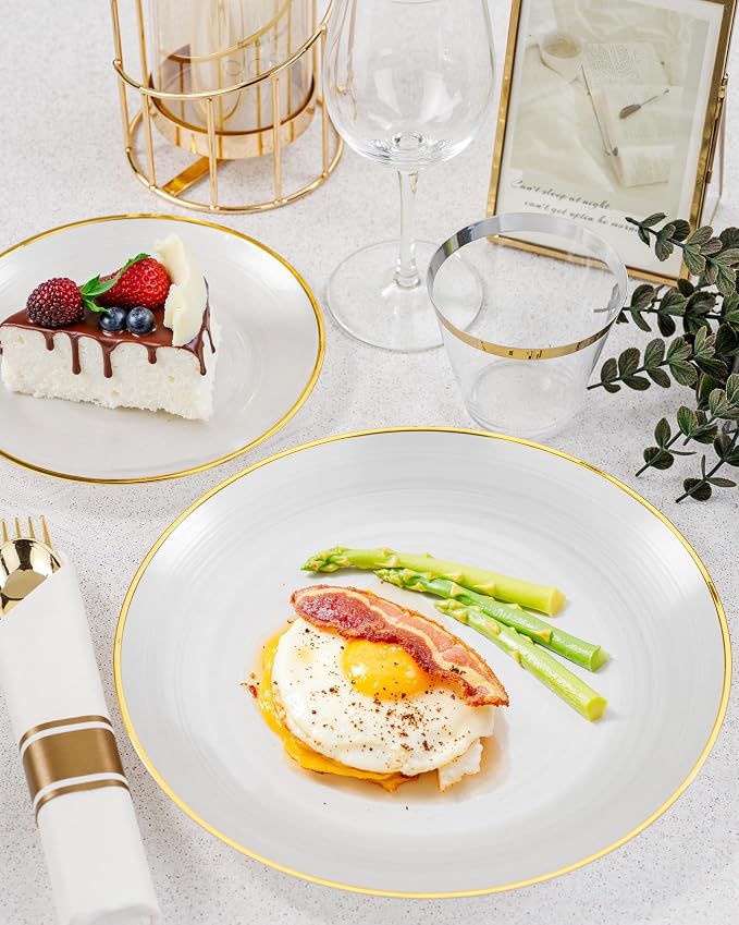 Morejoy 60Pcs Pearl White Plastic Plates, Modern swirl design Plates Include - Image 5