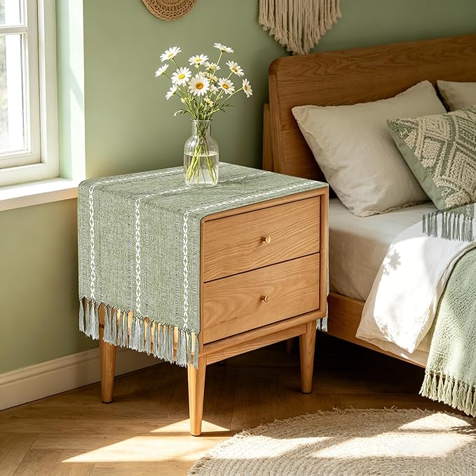 Boho Table Runner Short 15.7 x 36 inch, Spring Sage Green Coffee Table Cover - Image 2