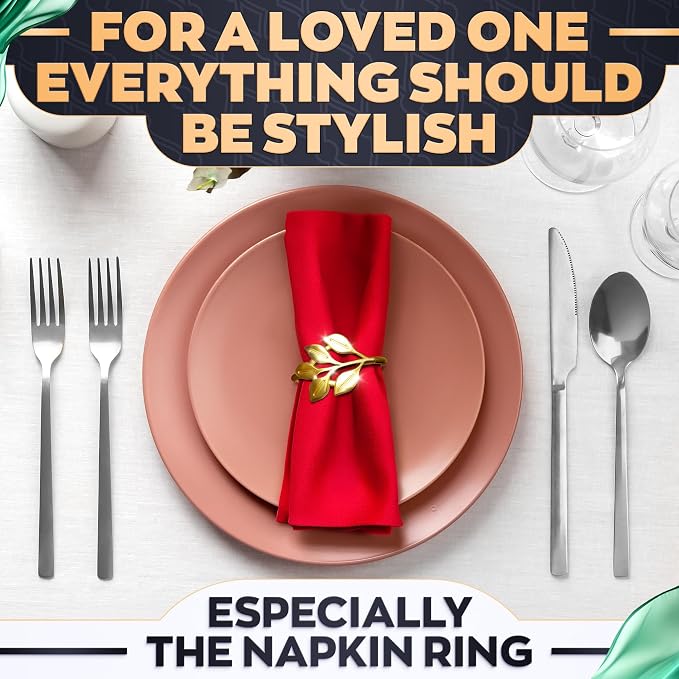 20 Pcs Gold Napkin Rings with Leaf Design, 1.38 Inch Inner Diameter | - Image 9
