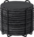 Slate Coasters with Holder, MAPRIAL 4 Inch Coaster Set of 12 Round Black Slate by MAPRIAL