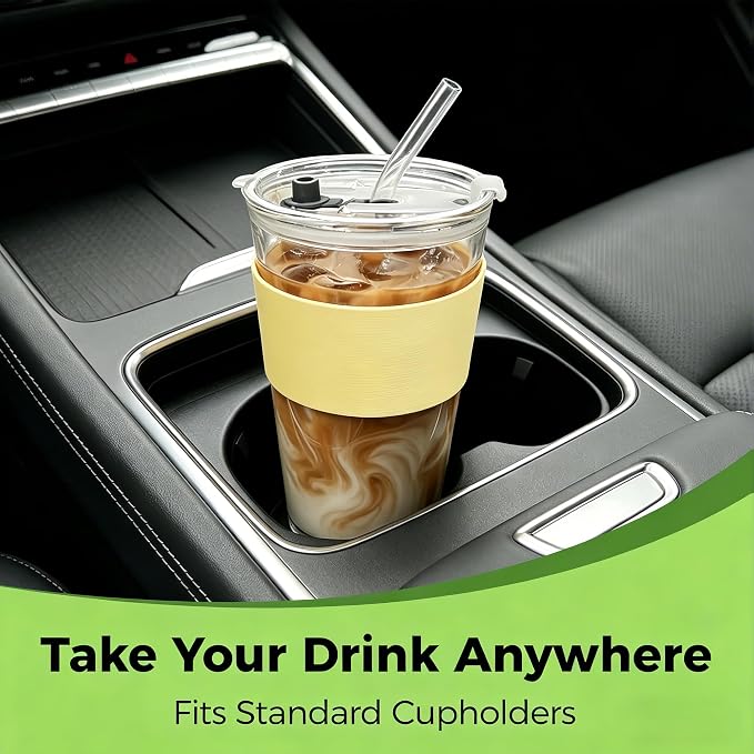 Birity 16oz Glass Cups with Lids and Straws, Glass tumbler With Straw and - Image 3