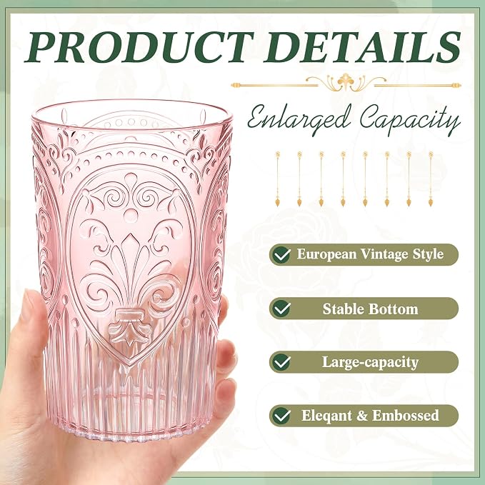 24 Pcs 16 oz Plastic Vintage Drinking Glasses Stemless Ribbed Highball Glasses - Image 2